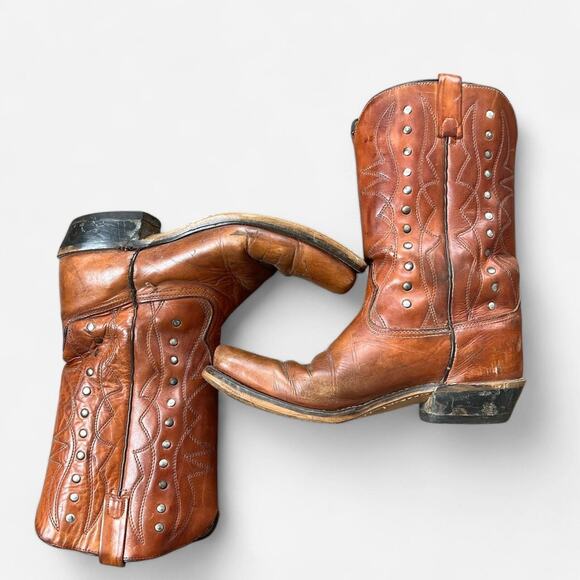 Western cowboy boots brown leather womens size 11B studded - Picture 1 of 8